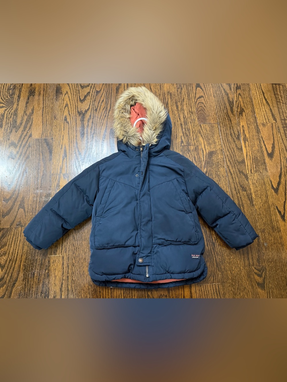 Zara Toddler Navy Puffer Jacket with Faux Fur Hood